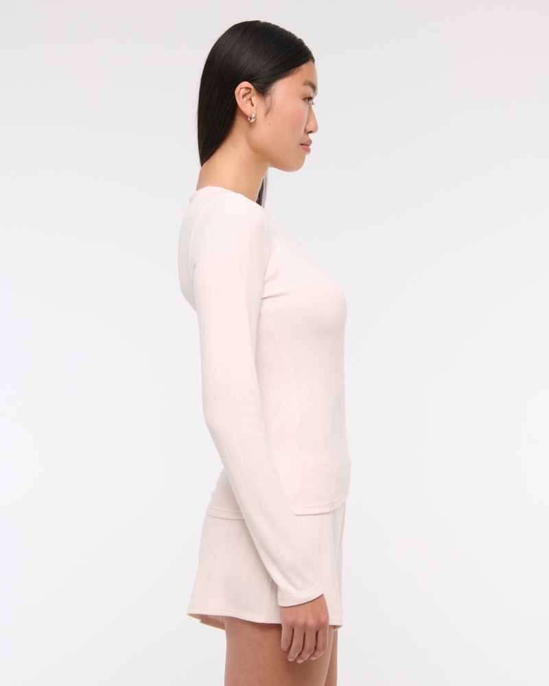 Long-Sleeve Pointelle Sleep Top