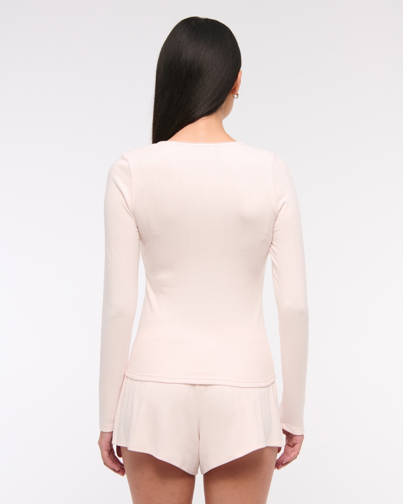 Long-Sleeve Pointelle Sleep Top
