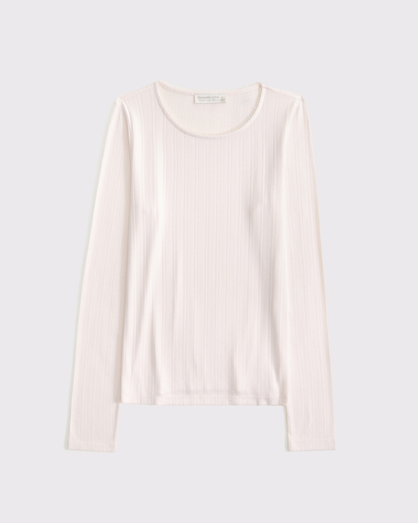 Long-Sleeve Pointelle Sleep Top, Soft Rose view 1