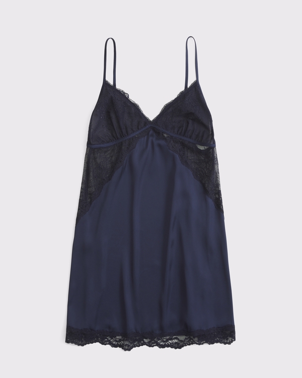Sheer Lace-Trim Nightie, Navy view 1