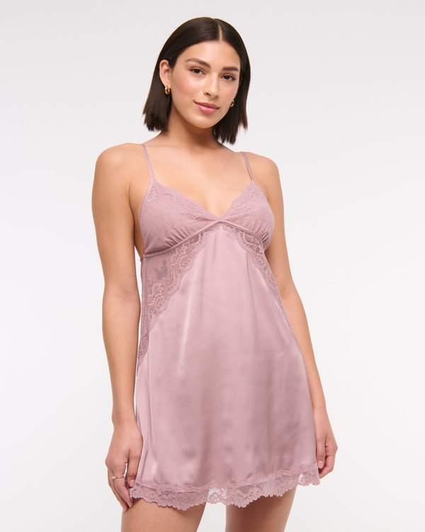 Sheer Lace-Trim Nightie, Pink view 1