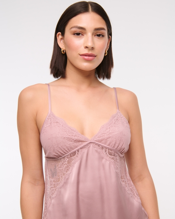 Sheer Lace-Trim Nightie, Pink view 2