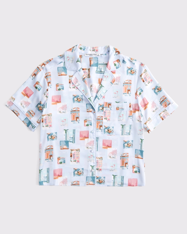 Short-Sleeve Sleep Shirt, Blue Pattern view 1
