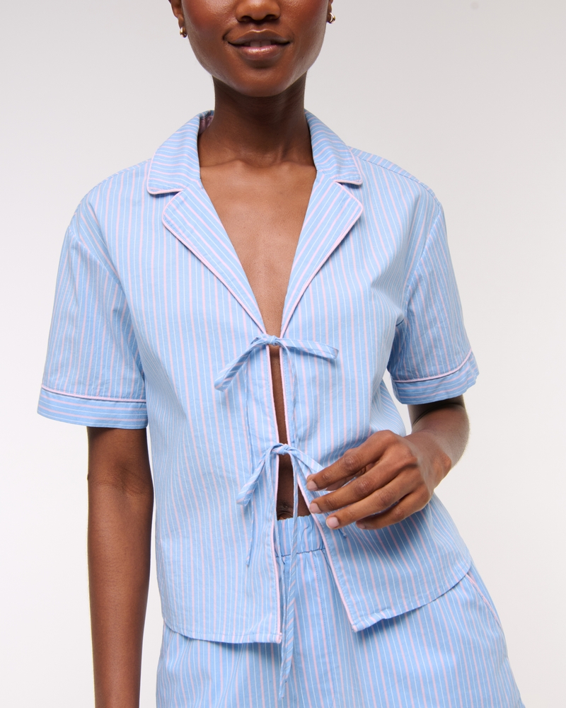 Short-Sleeve Tie-Front Sleep Shirt