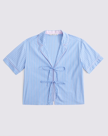 Short-Sleeve Tie-Front Sleep Shirt