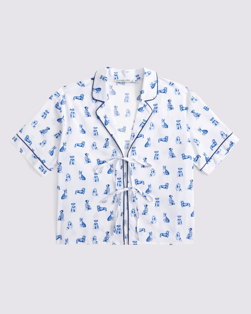 Short-Sleeve Tie-Front Sleep Shirt