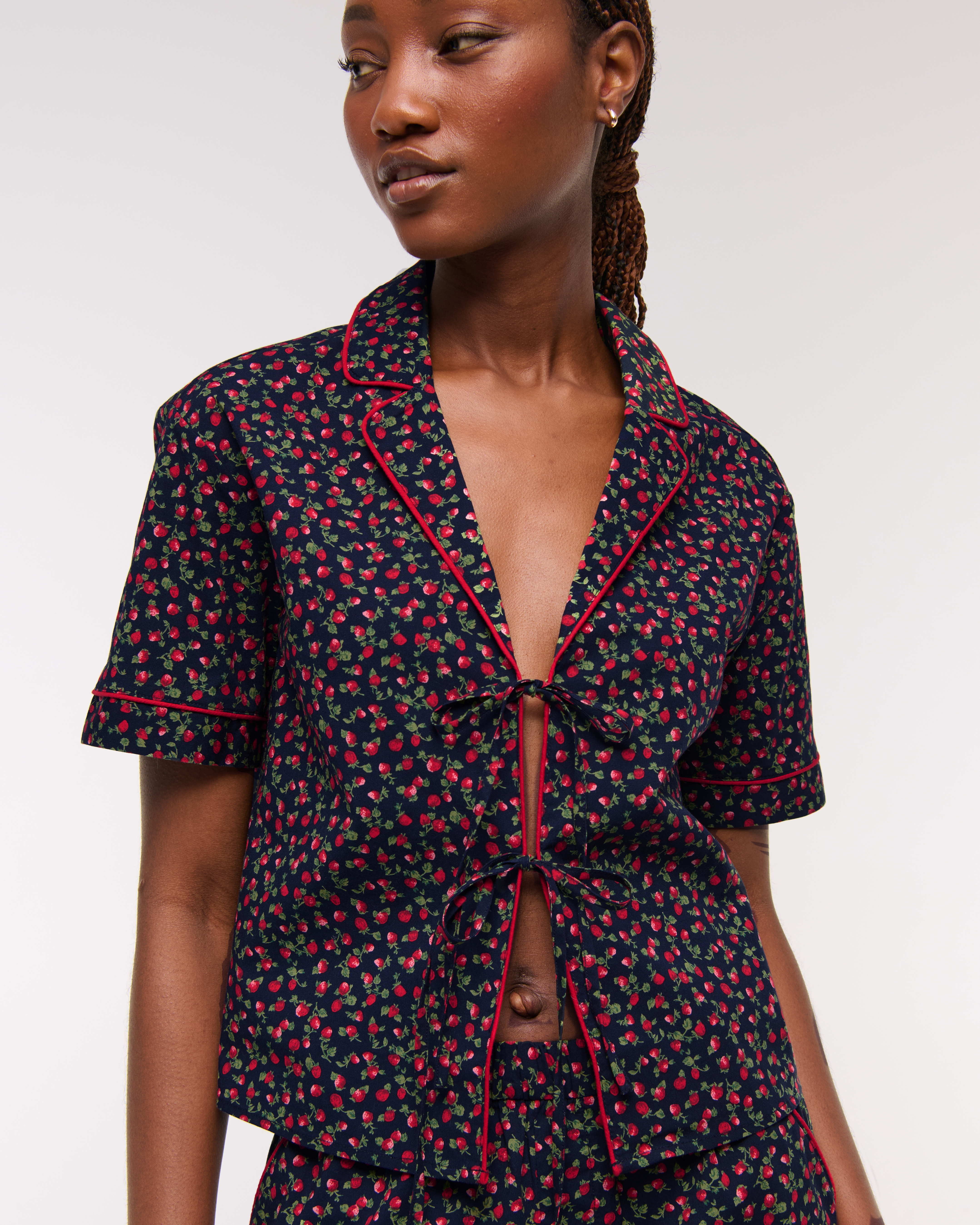 Abercrombie & Fitch Short-sleeve Tie-front Sleep Shirt In Multi