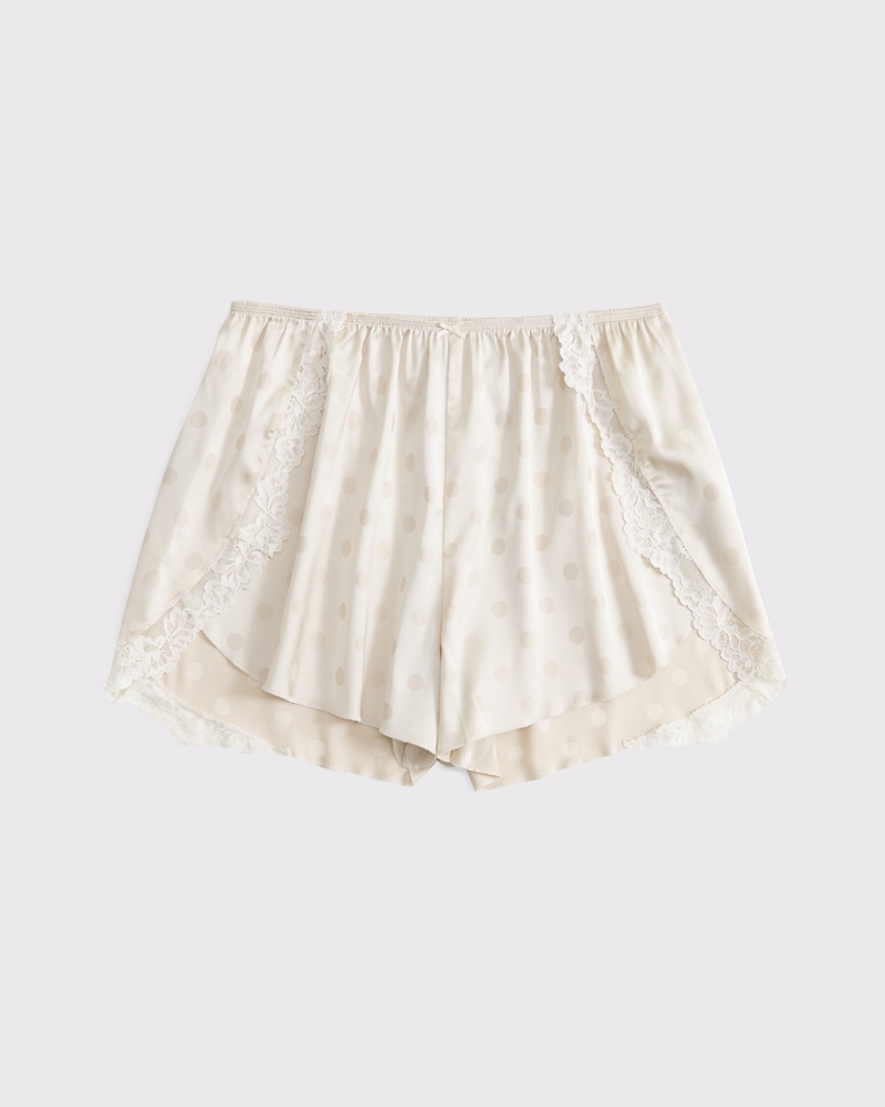 Short de nuit en dentelle et jacquard de satin