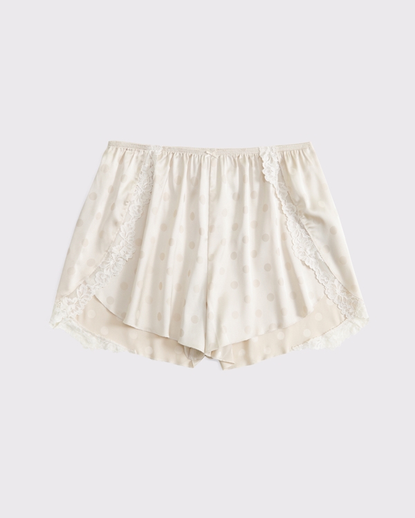 Jacquard Lace and Satin Sleep Short, Cream Dot view 1