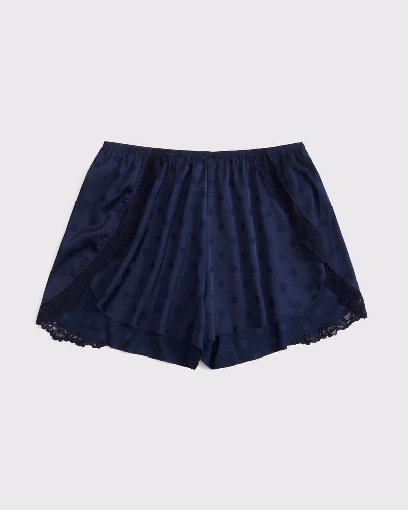 Short de nuit en dentelle et jacquard de satin