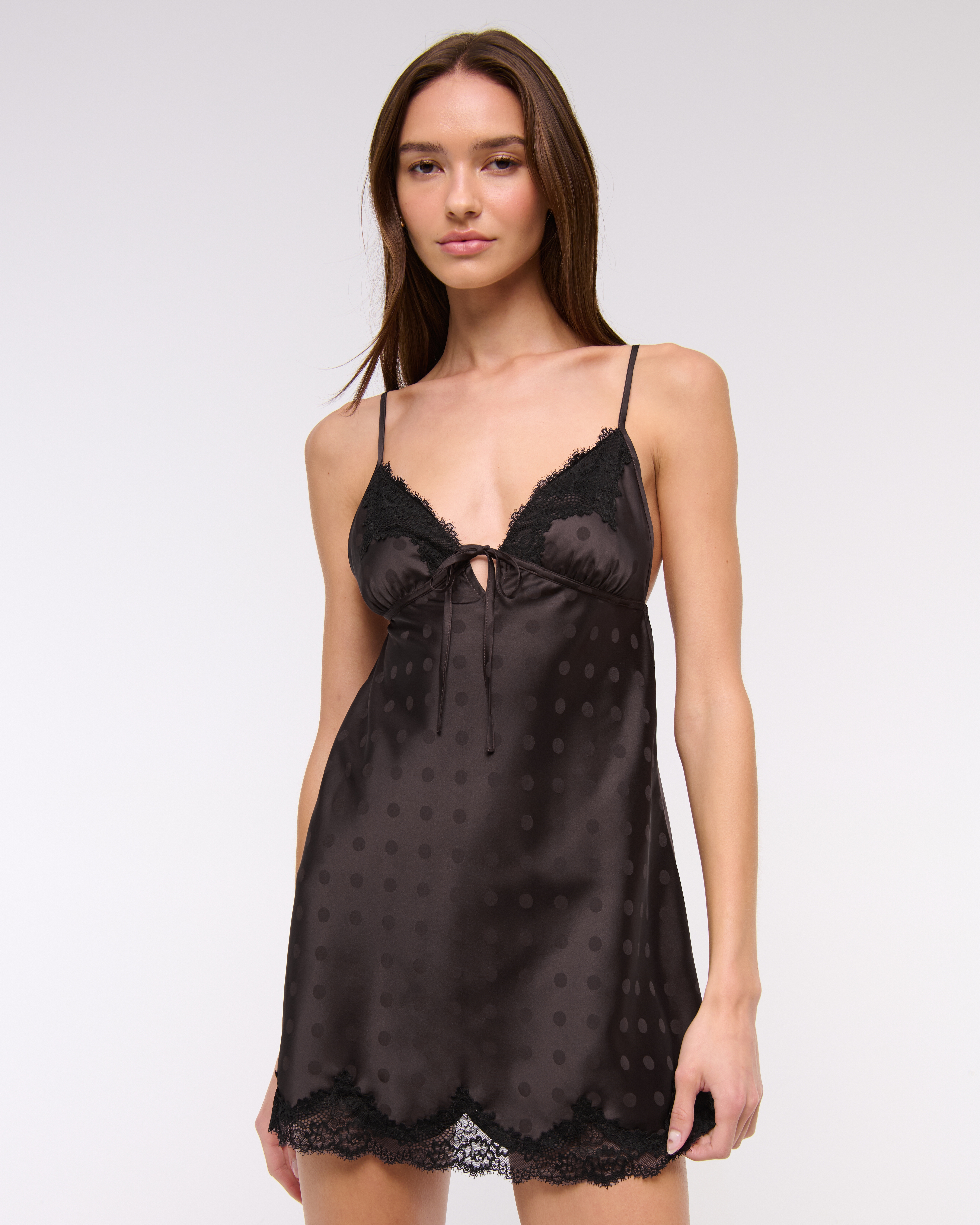 Abercrombie & Fitch Jacquard Lace And Satin Nightie In Black