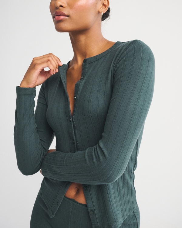 Long-Sleeve Pointelle Sleep Top