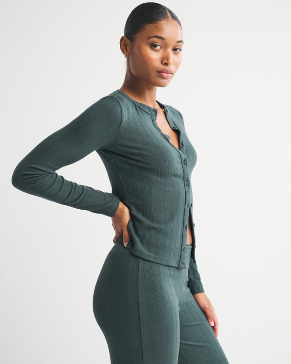 Long-Sleeve Pointelle Sleep Top