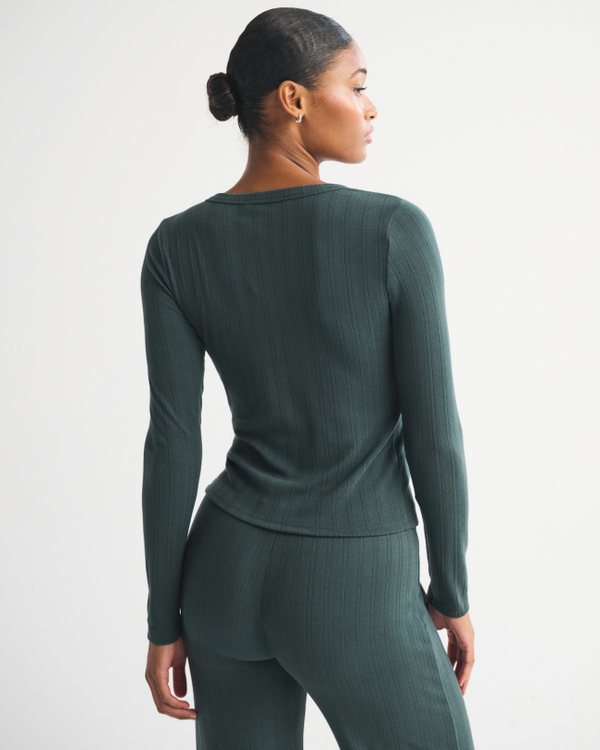 Long-Sleeve Pointelle Sleep Top