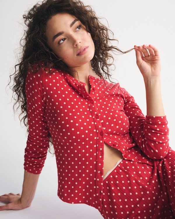 Pointelle Button-Through Sleep Top