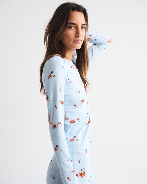 Long-Sleeve Pointelle Sleep Top