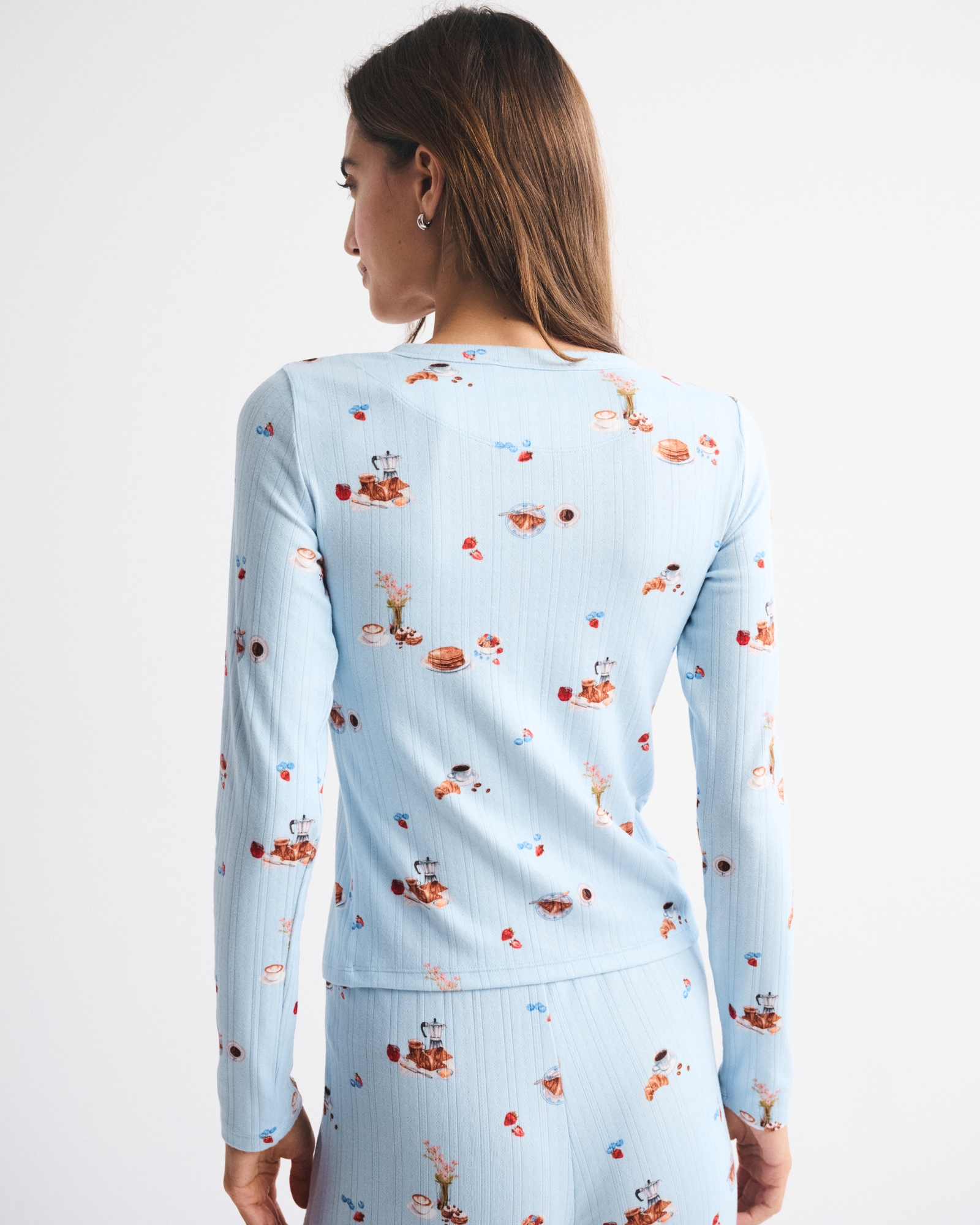 Long-Sleeve Pointelle Sleep Top