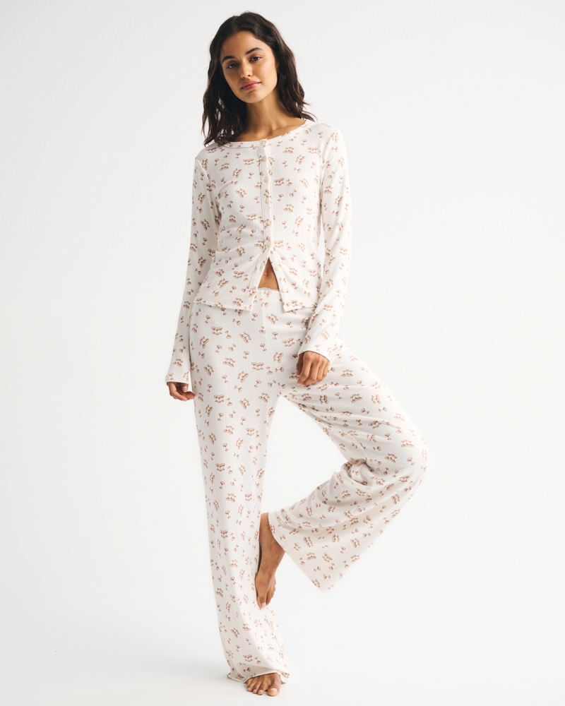 Long-Sleeve Pointelle Sleep Top