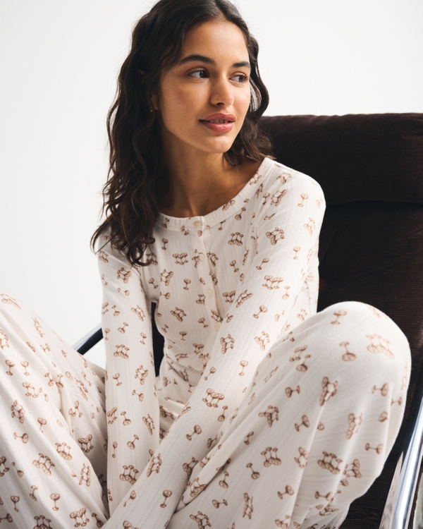 Long-Sleeve Pointelle Sleep Top