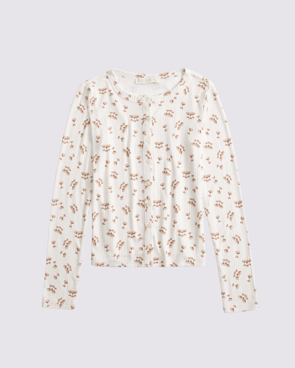 Long-Sleeve Pointelle Sleep Top