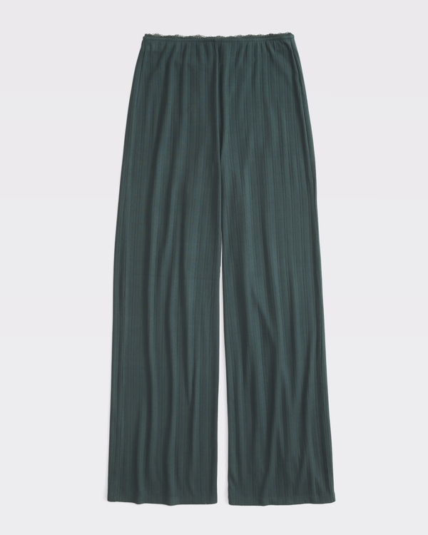 Pointelle Wide Leg Sleep Pant, Dark Green view 1