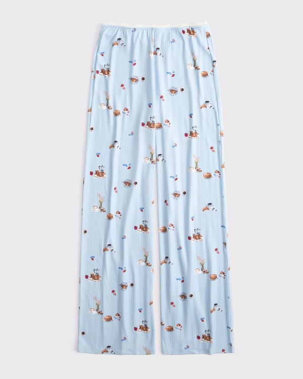 Pointelle Wide Leg Sleep Pant, Blue Print view 1