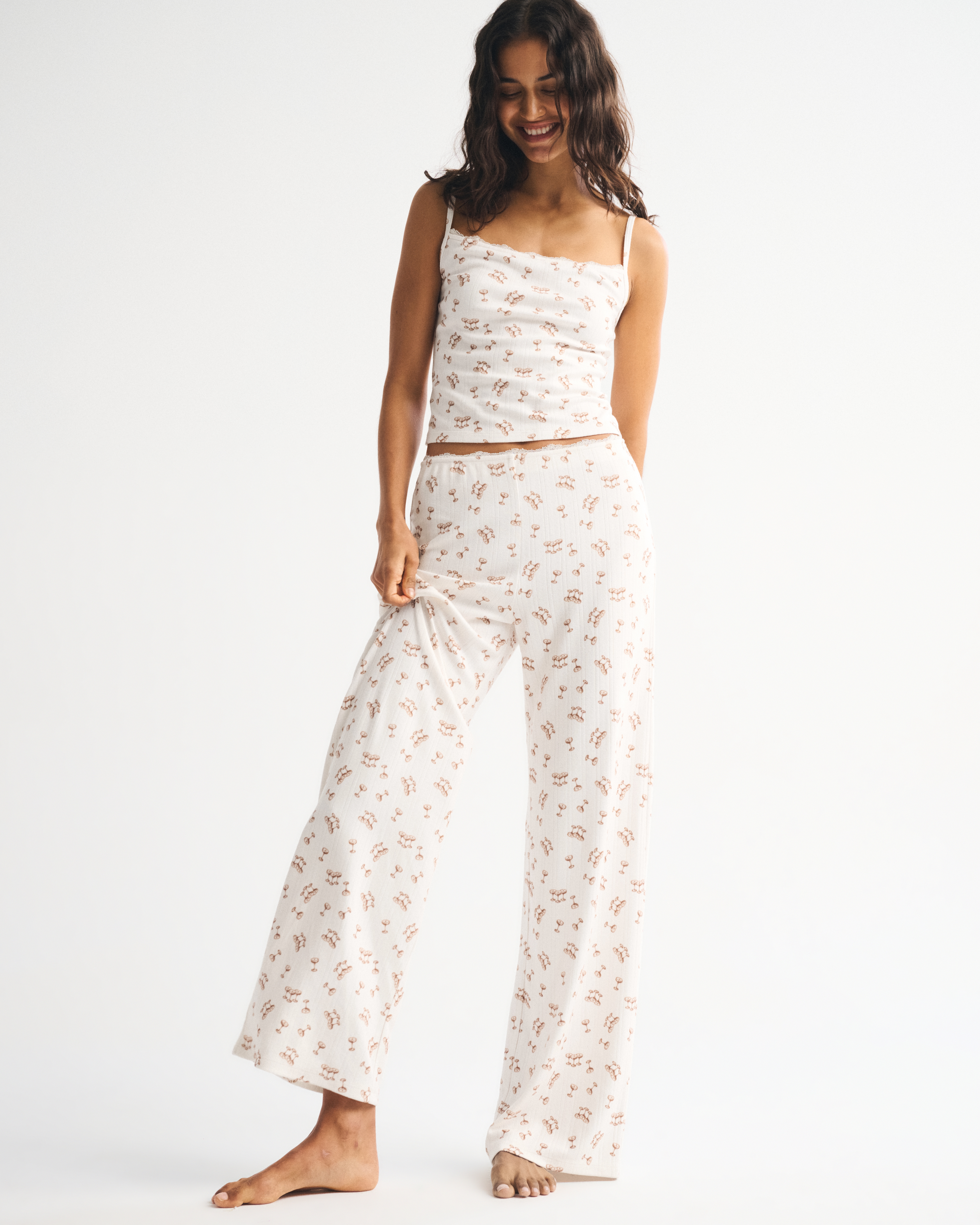 Abercrombie & Fitch Pointelle Wide Leg Sleep Pant In Multi
