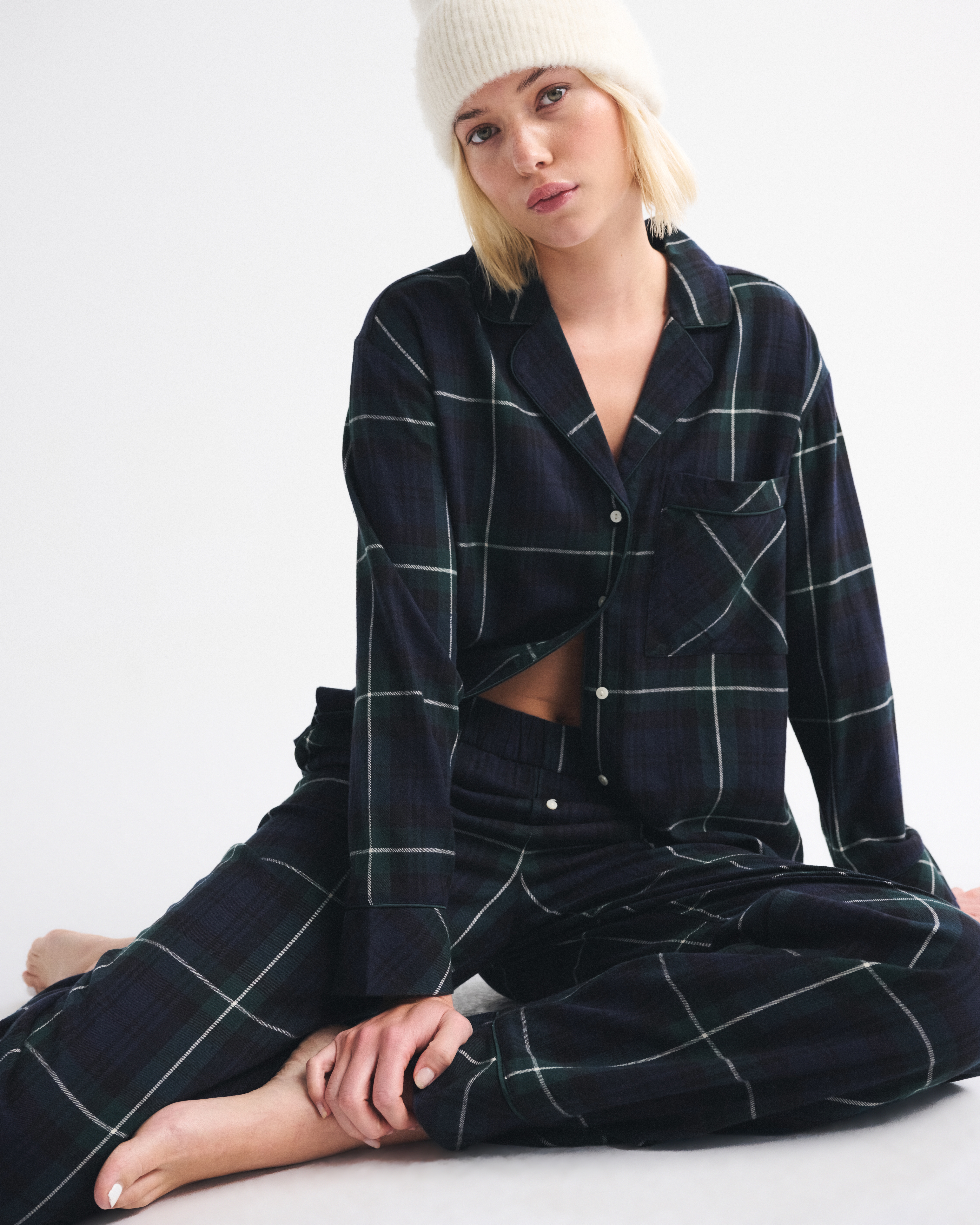 Abercrombie & Fitch Flannel Sleep Shirt In Blue