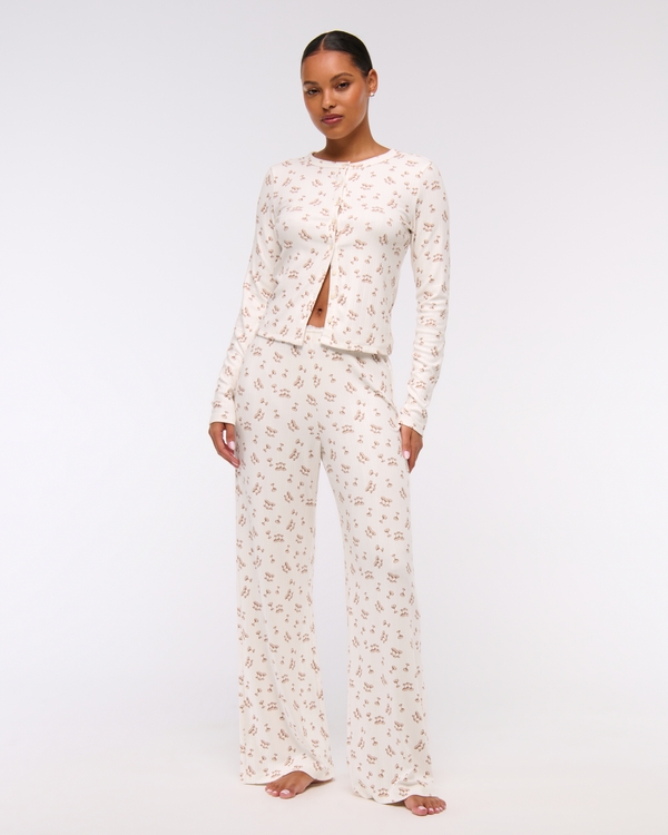 Pointelle Wide Leg Pant, Cream Pattern view 1