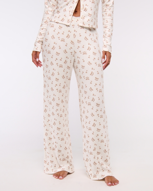 Pointelle Wide Leg Pant, Cream Pattern view 2
