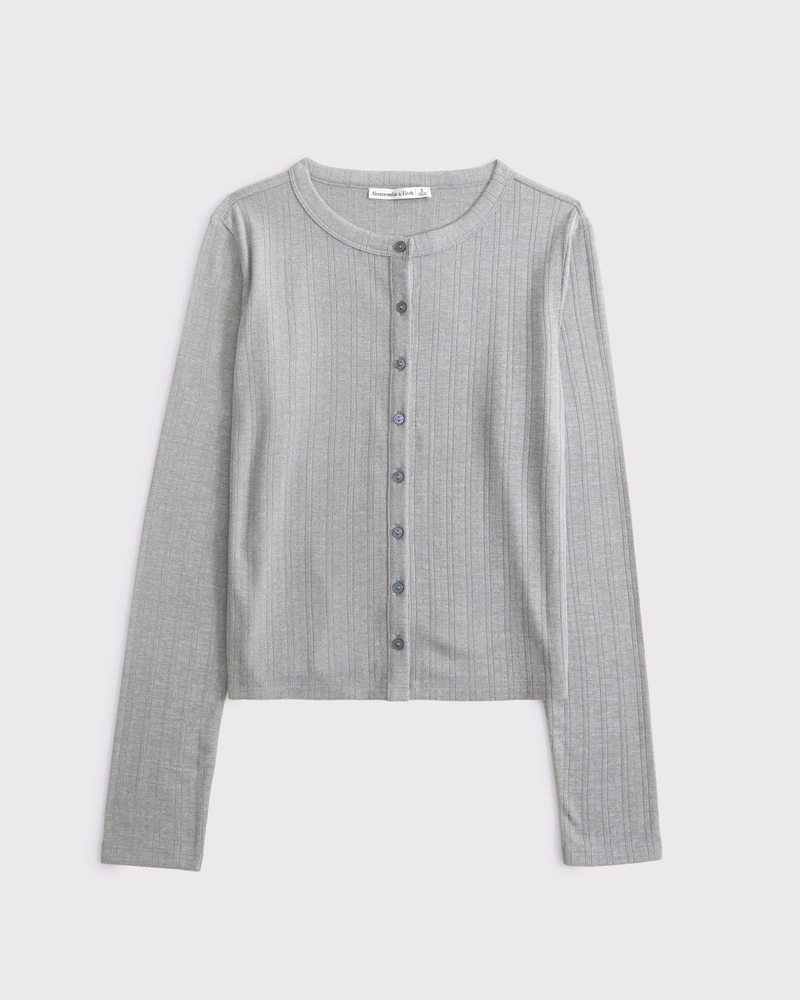Long-Sleeve Pointelle Sleep Top