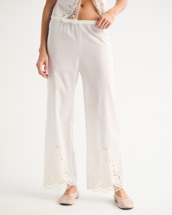 Embroidered Cutwork Sleep Pant, White view 2