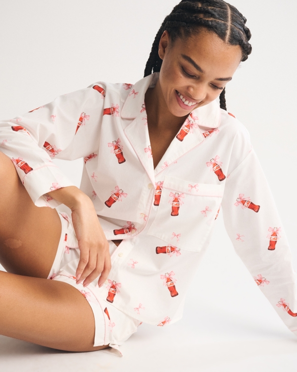 Cotton-Blend Sleep Shirt, White Pattern view 1