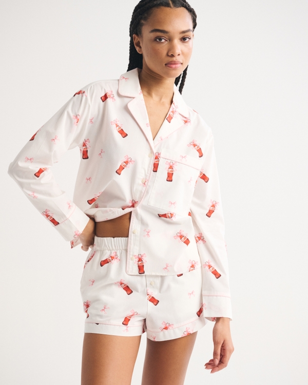 Cotton-Blend Sleep Shirt, White Pattern view 2