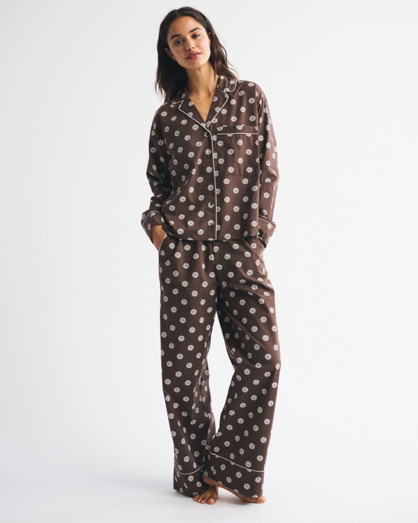 Cotton-Blend Sleep Shirt, Dark Brown Pattern view 2