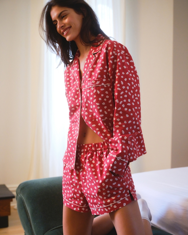 Cotton-Blend Sleep Shirt, Red Print view 2