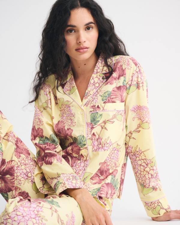 Cotton-Blend Sleep Shirt, Yellow Floral view 1