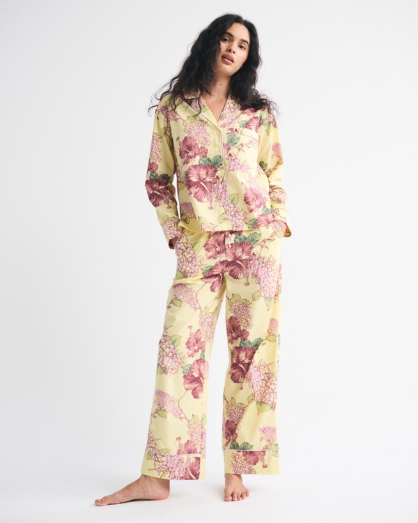 Cotton-Blend Sleep Shirt, Yellow Floral view 2