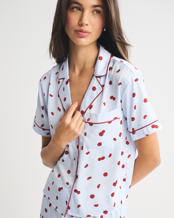 Short-Sleeve Satin Sleep Shirt, Blue Print view 1