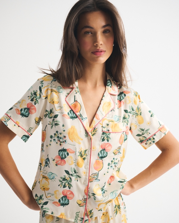 Women's Short-Sleeve Satin Sleep Shirt | Women's Matching Sets