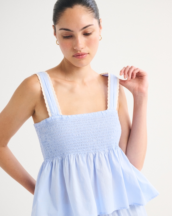 Smocked Sleep Tank, Blue view 1