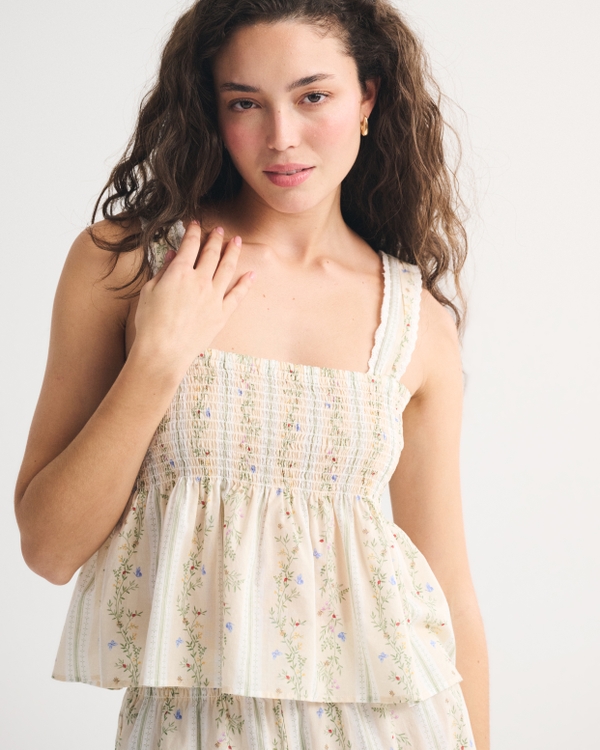 Smocked Sleep Tank, Yellow Floral view 1