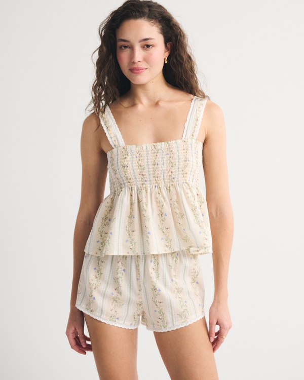 Smocked Sleep Tank, Yellow Floral view 2