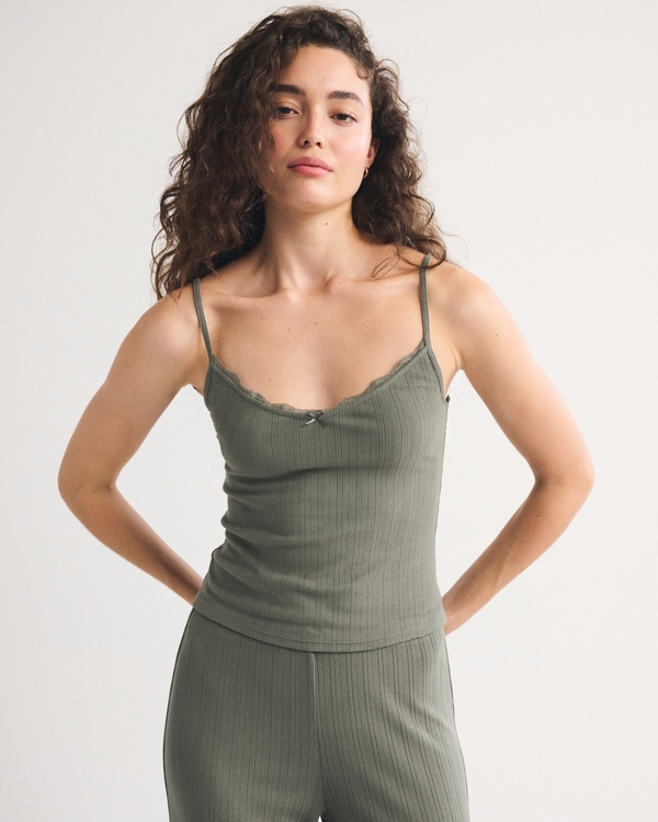 Lace-Trim Sleep Cami, Olive Gray view 1