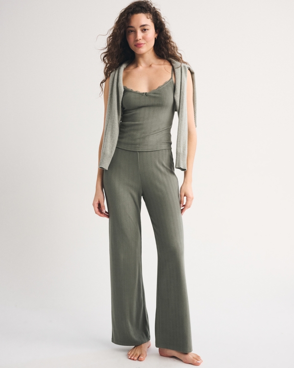 Lace-Trim Sleep Cami, Olive Gray view 2