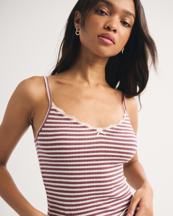 Lace-Trim Pointelle Cami, Cool Blush Stripe view 1