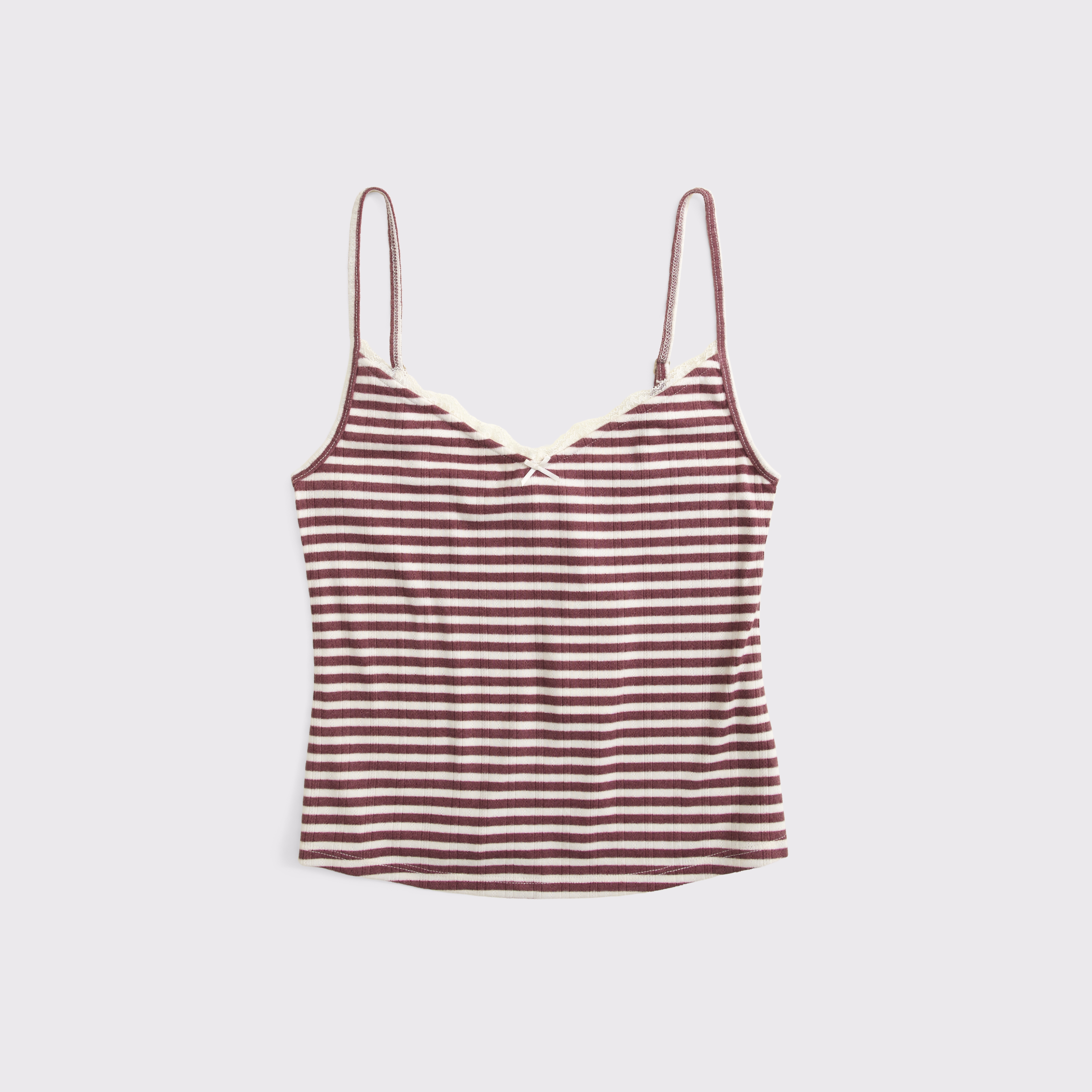 Женский топ Abercrombie & Fitch Lace-Trim Pointelle Cami, цвет: Пудровый полосатый — фото 1