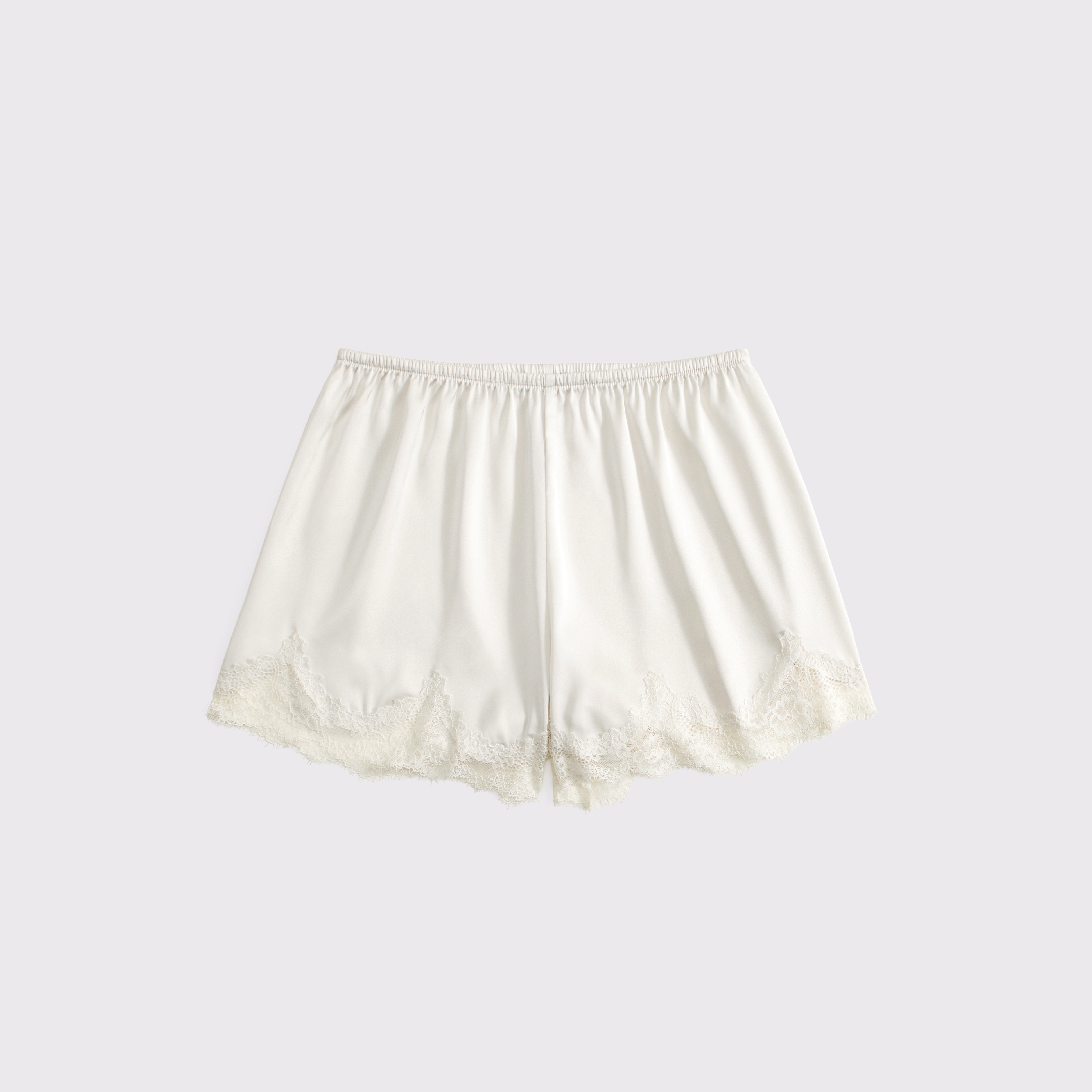 Женские шорты Abercrombie & Fitch Lace-Trim Satin Short, цвет: Кремовый — фото 1