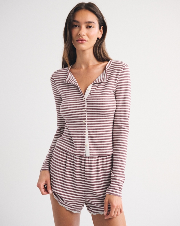 Long-Sleeve Sleep Cardigan, Cool Blush Stripe view 1