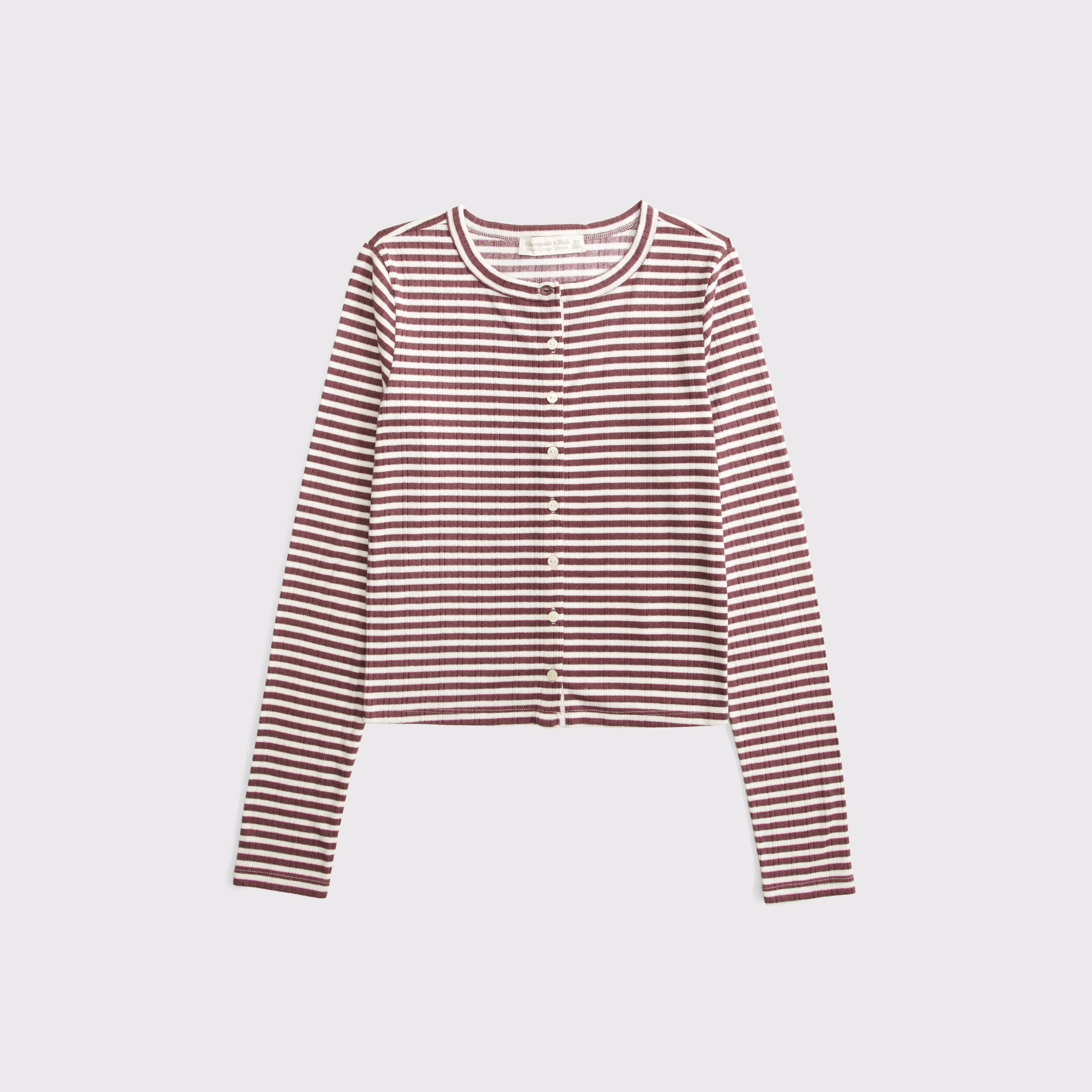 Женский кардиган Abercrombie & Fitch Long-Sleeve Sleep Cardigan, цвет: Пудровый полосатый — фото 1
